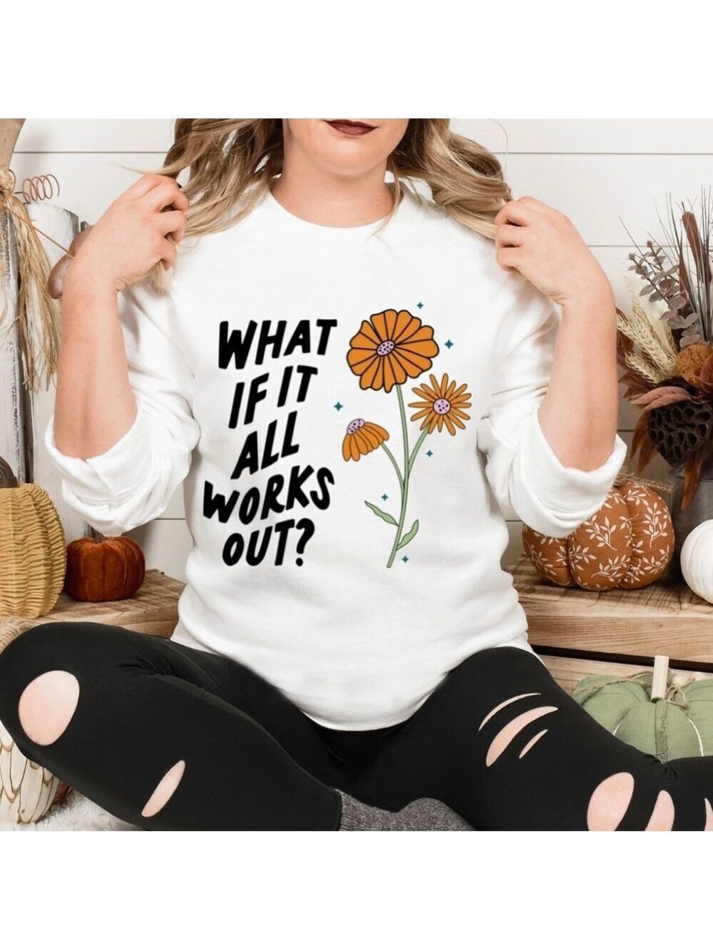 What if it all works out mental health crewneck sweatshirt oversized large - Picture 3 of 11